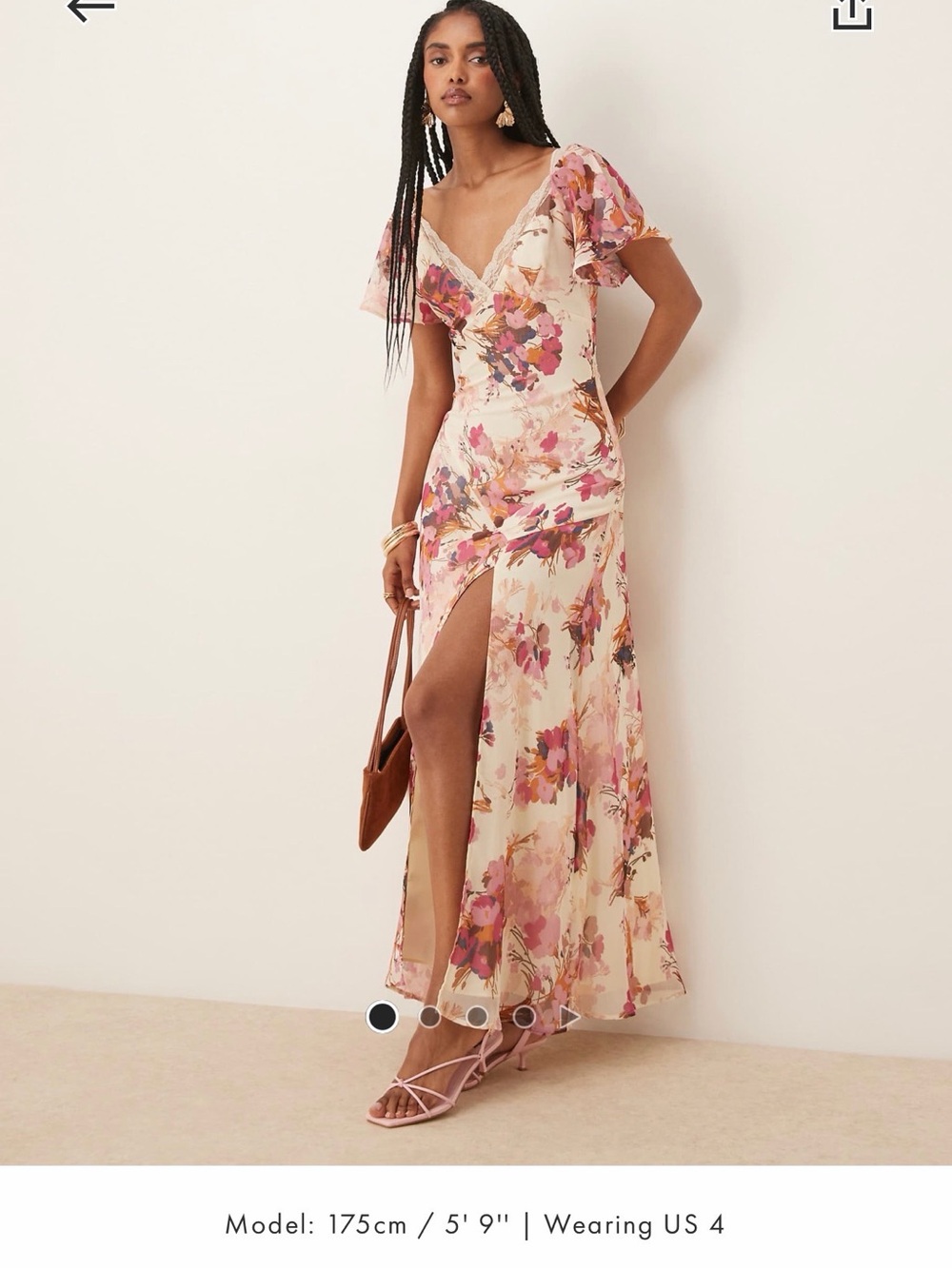 ASOS Cream Floral High-Low Maxi Dress with Pink Accents